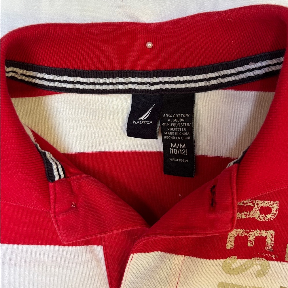GENTLY WORN NAUTICA BOYS’ STRIPPED LONG SLEEVE POLO - MEDIUM - 10-12 - Picture 5 of 9